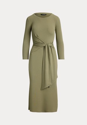 Lauren Ralph Lauren Petite, TIE FRONT COTTON BLEND CREWNECK DRESS - Vestito di maglina - light agave
