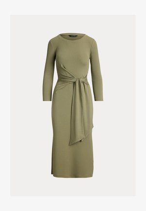 Lauren Ralph Lauren Petite, TIE FRONT COTTON BLEND CREWNECK DRESS - Vestito di maglina - light agave