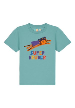 TIGER SUPERBRUDER - Print T-shirt - teal monstera