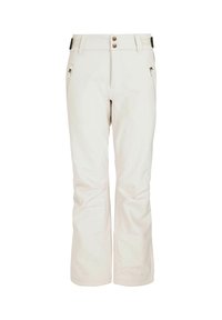 Valkoiset hiihtohousut suoran lahkeiden muotoilulla. Ominaisuuksiin kuuluu kaksi vetoketjullista etutaskua, kaksi nappisuljettavaa taskua ja logo takana.