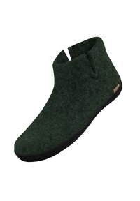 Gröna ankelstövlar i filt med en strukturerad yta, utskärningsdesign och svart gummisula. Minimalistisk stil, lämplig för vardagsbruk.