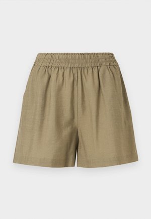 Pantaloncini casual beige con vita elasticizzata e vestibilità ampia, realizzati in tessuto leggero.
