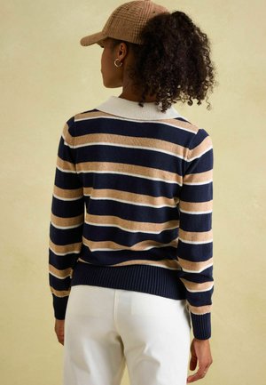 Joules REGULAR FIT - MADDIE V NECK STRIPE WITH COLLAR - Strickpullover - navy oatmeal