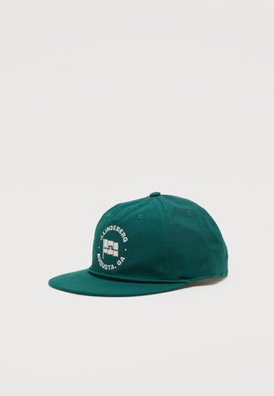 Green baseball cap with flat brim, embroidered with "J. Lindeberg Augusta, GA" and a flag logo on the front panel.