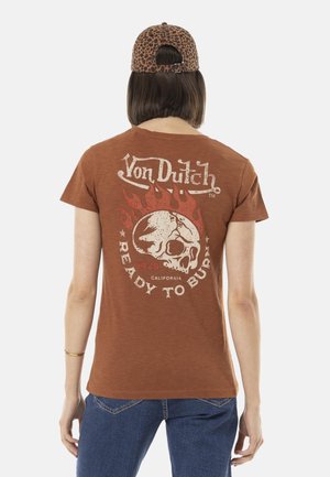 COL V AVEC DEVANT ET DOS BURN - T-shirt imprimé - marron