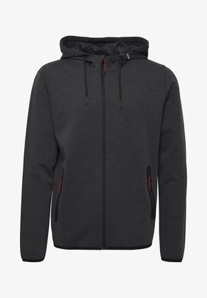 Mustikas värvi tõmblukuga kapuutsiga sviiter, millel on tekstuuriline muster, reguleeritav kapuuts, punased aksessuaared ja kaks külgtaskut tõmblukuga. Pehme, juhtmevaba disain.