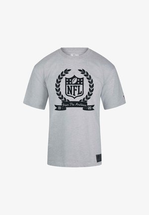 Gray short-sleeve t-shirt made of cotton features a black NFL logo surrounded by laurel leaves and a banner stating "From The Archives 19 20."