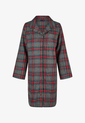 Overhemd met lange mouwen en knopen, met een ruitpatroon in grijs, rood, groen, blauw en geel en een borstzak.