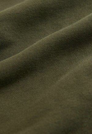 Olive green fabric with a smooth texture, showing fine ribbing. The material appears soft and slightly matte, with subtle sheen in places.
