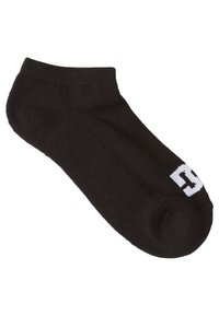 Calcetín negro hasta el tobillo con logotipo blanco. Hecho de un material suave y elástico, con un cuff acanalado y una textura lisa. Diseñado para la comodidad y el ajuste.