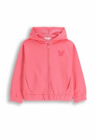 Różowa bluza z suwakiem, z kapturem, elastycznymi mankietami i u dołu. Posiada wyszywany wzór motyla na lewej piersi oraz dwie boczne kieszenie.