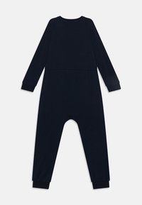 Mørkeblå langermet bomullsbody med smale ben, elastiske mansjetter og et enkelt, sømløst design. Ingen synlige detaljer eller mønstre.