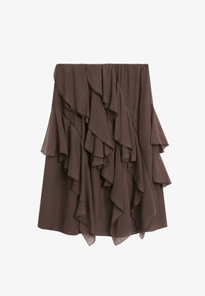 Massimo Dutti, FLOWING RUFFLED MIDI SKIRT - Jupe trapèze - dark brown
