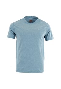 Light blue short-sleeve T-shirt made of soft fabric. Features a crew neck and a small logo on the left chest. Simple design without patterns.