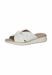 Infradito bianchi con un design a nodo sulla parte superiore, materiale morbido, soletta imbottita e una suola bassa e testurizzata. Stile casual e versatile.