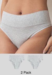 Šviesiai pilkos medvilninės kelnaitės su plačia, lygiu liemeniu. Turi minkštą tekstūrą ir paprastą dizainą. Parduodamos dviejų vienetų komplekte.