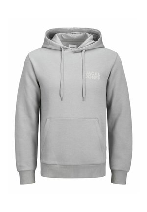 Siva jopa z žepom spredaj, vrvicami in nevsiljivim logotipom "JACK & JONES". Iz mehkega materiala z rebrastimi manšetami in robom.