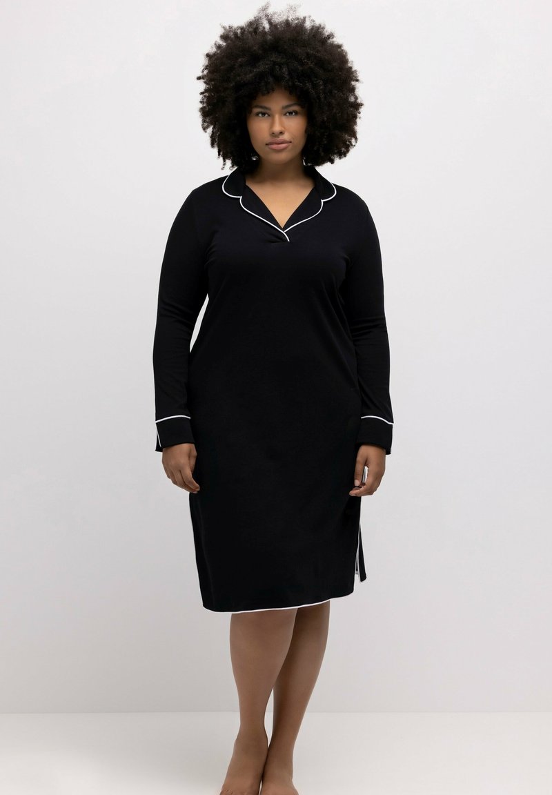 Ulla Popken PIPED ACCENT LAPEL COLLAR - Camisón - black