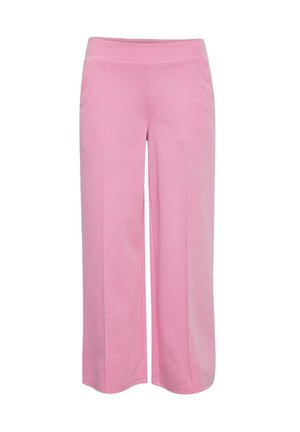 Pantaloni a gamba larga rosa realizzati in tessuto morbido, con una vita liscia e una silhouette dritta con cuciture pulite su entrambi i lati.