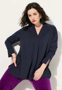 Ulla Popken SPLIT NECK LONG SLEEVE COLLARED - Camicetta - navy blue