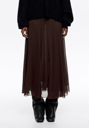 MIDI CON VUELO - Falda acampanada - marron oscuro