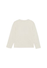 Langarm, ronde hals T-shirt in off-white, gemaakt van een zachte, lichte stof. Eenvoudige, gladde textuur zonder zichtbare patronen of hardware.