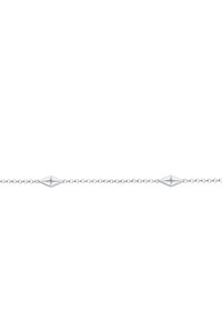 Sølv kædearmbånd med geometriske diamantskårne led, poleret overflade og delikate runde led. Enkel, minimalistisk design.