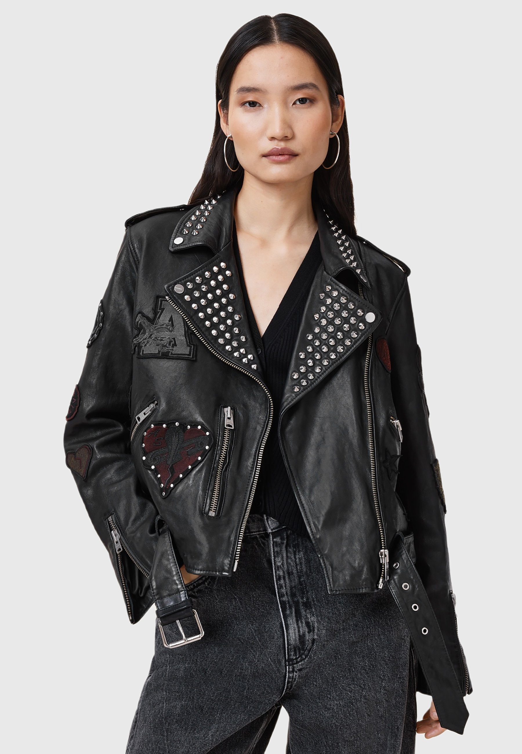 AllSaints COLLEGE BIKER - Leather jacket - black - Zalando.co.uk