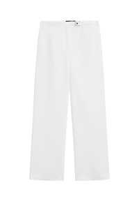 Witte wijde broek met een tailleband, voorzien van een voorpand met rits en riemlussen. Gladde stof zonder zichtbare patronen of accenten.