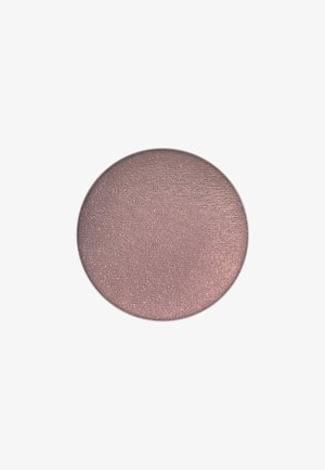 Rund øyeskyggepanne i en myk, glitrende mauve-farge med en glatt tekstur, som har en svak glans og ingen synlige mønstre eller utstyr.