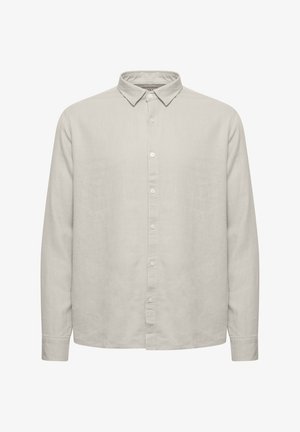 Svetle šedá košeľa s dlhým rukávom a golierom na gombíky, vyrobená z hladkej, priedušnej látky. Obsahuje predný gombíkový zapínanie a manžety na rukávoch.