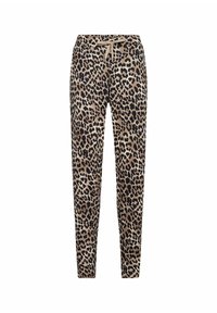 Leopardenmuster-Jogginghosen in Beige und Schwarz, mit einem Kordelzugbund, elastischen Bündchen, weichem Material und slim fit Design.