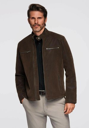 BIKER WITH STAND-UP COLLAR  - Bunda z umělé kůže - dark brown