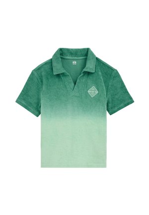 Polo à manches courtes en dégradé de vert avec col et logo "Sun and Fun" sur le côté gauche de la poitrine.