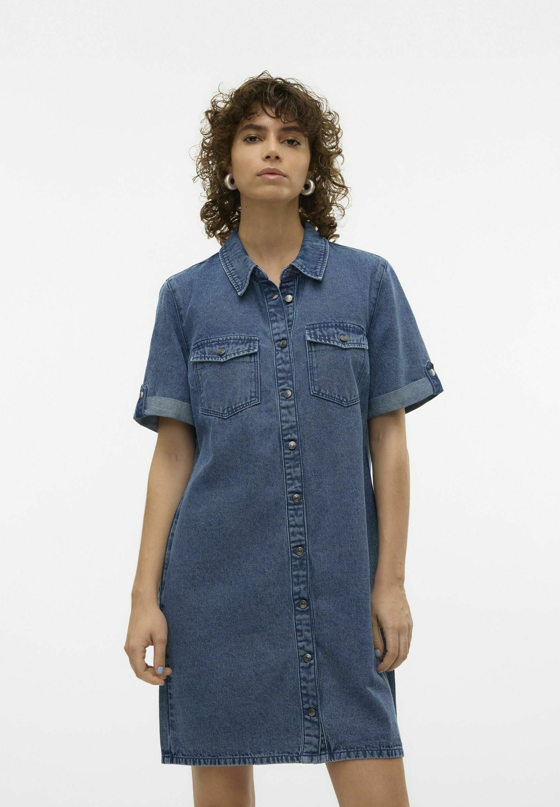 VERO MODA Damen Jeanskleid VMVIO – Langes Blusenkleid Aus Denim-Look