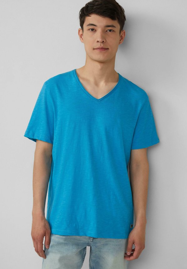 LUFTIGES  MIT V-AUSSCHNITT UND FLAMMGARNSTRUKTUR - T-Shirt basic - türkis