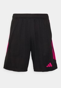 Svarta sportshorts med elastisk midja, med rosa sidränder och logotypaccent. Tillverkade av lätt och andningsbart material.