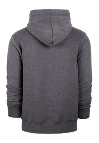 Grijze hoodie met een zachte textuur, voorzien van een capuchon, lange mouwen en ribgebreide manchetten en onderzoom. Geen zichtbare logo's of versieringen.