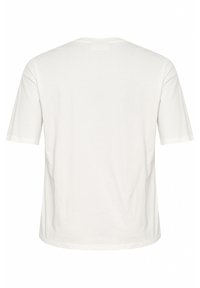 T-shirt en coton blanc avec une coupe décontractée, des manches courtes et un col rond. Texture lisse, sans motifs ni accents visibles.
