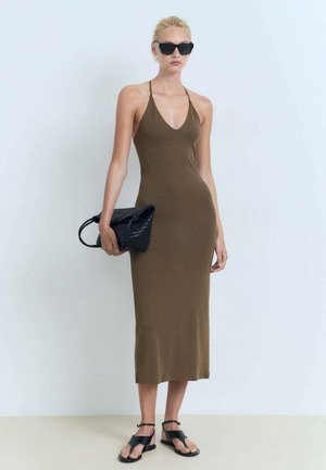 MIDI WITH BACK NECKLINE - Shift dress - khaki