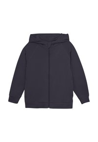Tmavě modrá mikina s kapucí na zip z bavlněného směsového materiálu, s podšívkou v kapuci, žebrovanými manžetami a postranními kapsami. Minimalistický design bez viditelných log.