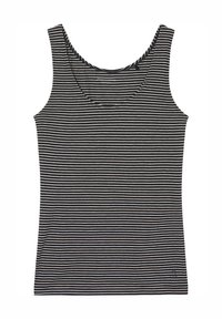 Gestreiftes Tanktop in Schwarz-Weiß mit rundem Halsausschnitt, aus weichem Stoff, mit dünnen Schulterträgern und taillierter Passform.