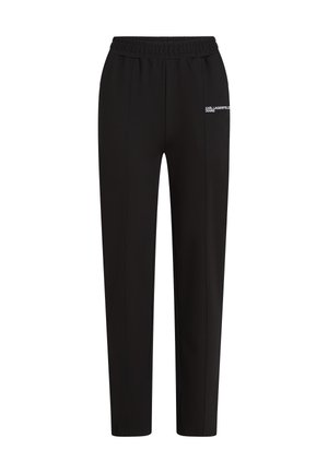 Pantaloni neri con vita elasticizzata, gamba dritta e logo bianco "Karl Lagerfeld Jeans" sulla coscia sinistra.