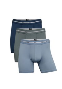Sæt med tre par herrebokser i marineblå, olivengrøn og lyseblå. Lavet af blødt stof, med elastiske waistband og logo-detaljer.
