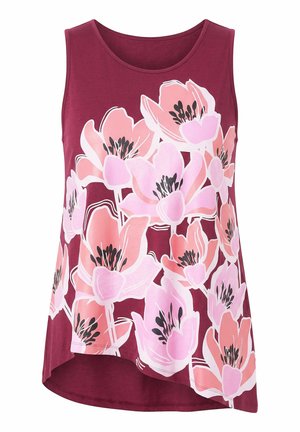 MIAMODA, LONG TOP, A-LINE, FLORAL PRINT, ASYMMETRIC HEM - Top - dark claret