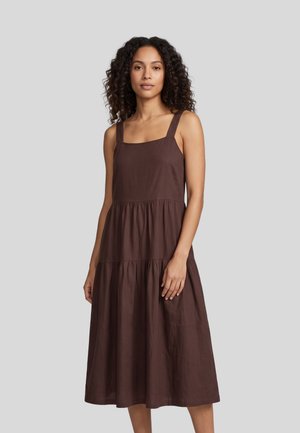 Urban Classics, SQUARED NECK SLEEVELESS RUCHED RUFFLE SUMMER DRESS - Robe en jersey - brown
