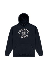 Czarna bluza z kapturem z przednią kieszenią i beżowym napisem "Cincinnati 1961 Ohio Champs" w okrężnym wzorze.