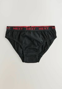 Boxeri din bumbac negri cu un brâu elastic roșu pe care este imprimat cuvântul "NEXT". Materialul este neted, cu un design ajustat și laturi adunate.
