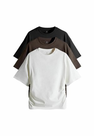 REGULAR FIT - 3 PACK RUCHED SHORT SLEEVE - T-shirt basic - black chocolate brown white