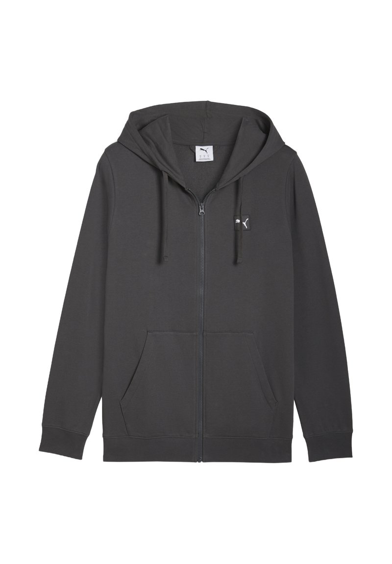 Mørkegrå zip-up hoodie lavet af en bomuldsblanding. Har en rummelig hætte, snøre samt to frontlommer. Lille logo detalje.